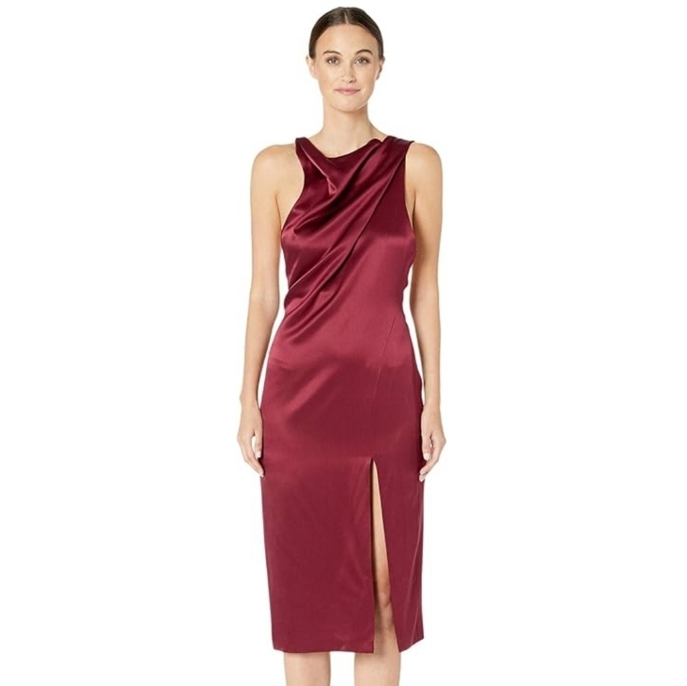 Cushnie Elegant 100% Silk Dark Red Sleeveless  Asymetric Dress Size 6